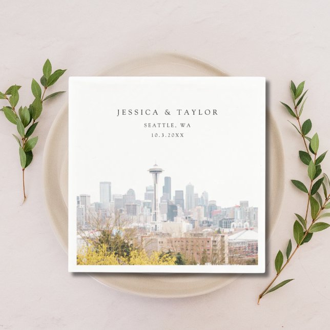 Seattle Wedding Custom Cocktail Napkins Serviette (Seattle Wedding Napkin)