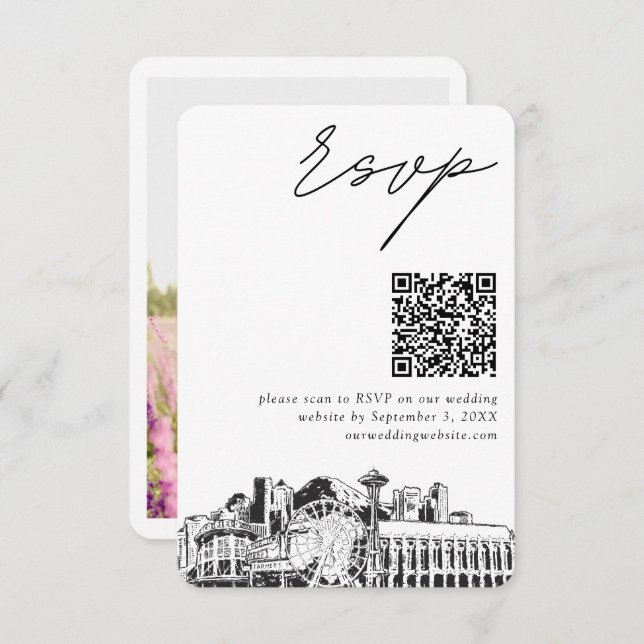 Seattle Wedding RSVP QR Code Small Enclosure Card Begleitkarte (Vorne/Hinten)
