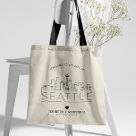 Seattle Wedding | Stilisierte Skyline Tragetasche<br><div class="desc">Eine einzigartige Hochzeitstasche für eine Hochzeit in der schönen smaragdgrünen Stadt Seattle. In dieser Tasche wird die einzigartige Skyline der Stadt mit ihrem Namen darunter stilvoll dargestellt. Anschließend erhalten Sie Informationen zu Ihrem Hochzeitstag in einem passenden,  offenen Stil.</div>