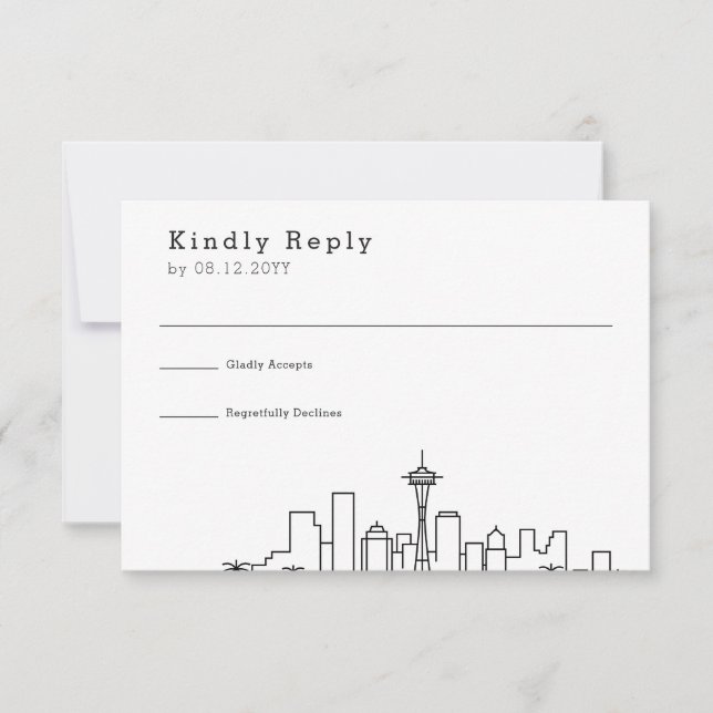 Seattle Wedding | Stilisierte Skyline-UAWG RSVP Karte (Vorderseite)