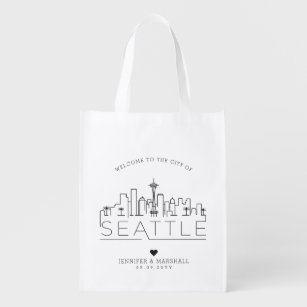 Seattle Wedding   Stilisierte Skyline Wiederverwendbare Einkaufstasche