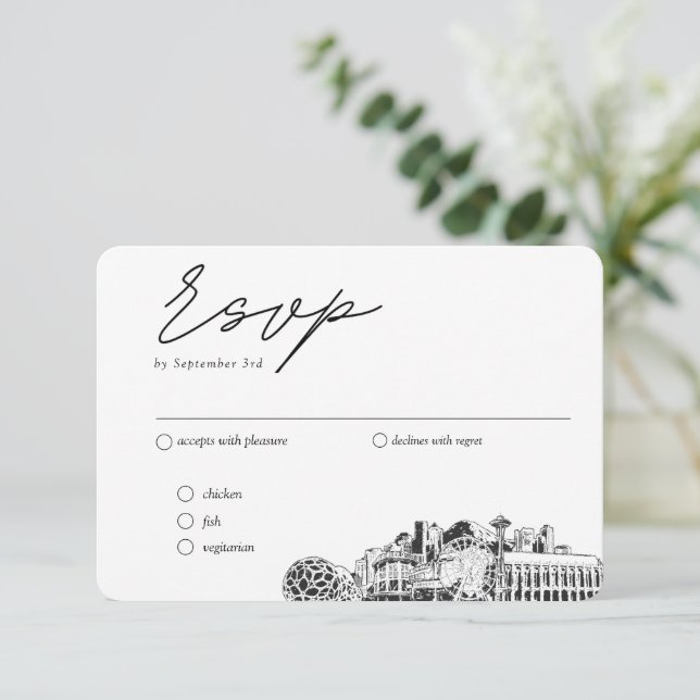 Seattle Wedding Traditionelle UAWG Meal Optionen Begleitkarte (Stehend Vorderseite)