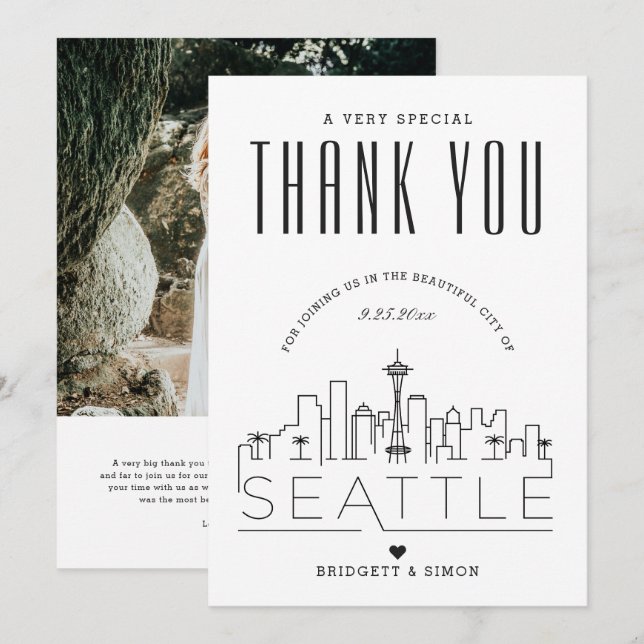 Seattle Wedding | Vielen Dank + Foto-Karte Karte (Vorne/Hinten)