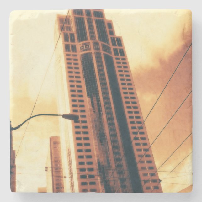 Seattle-Wolkenkratzer - Sepia Steinuntersetzer (Vorderseite)