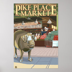 SeattleFish Toss and Bronze Pig am Pike Place Poster