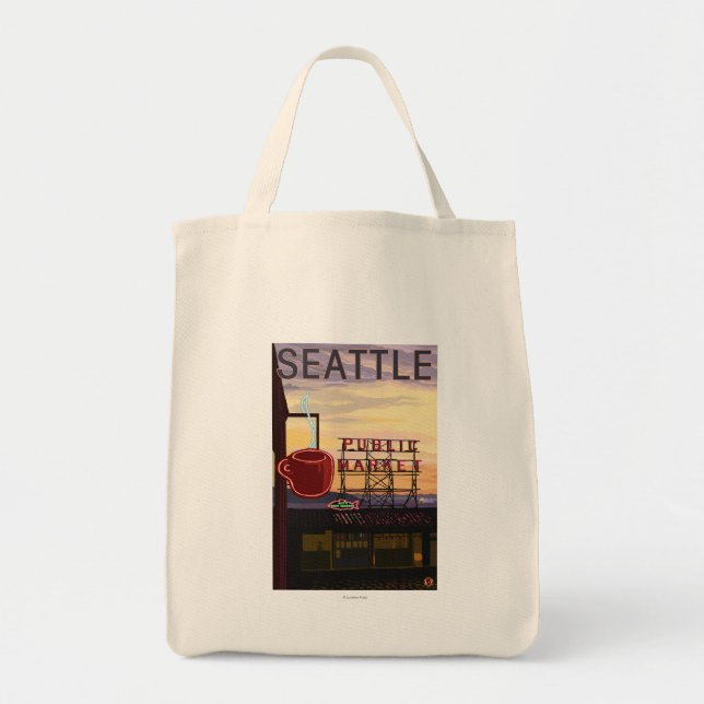 SeattlePike Place Market - Zeichen und Wasser Tragetasche (Vorne)