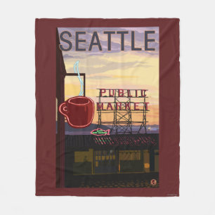 SeattlePike Platz-Markt-Zeichen und Wasser-Ansicht Fleecedecke