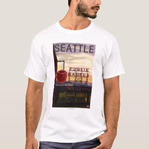 SeattlePike Platz-Markt-Zeichen und Wasser-Ansicht T-Shirt
