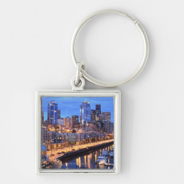 Seattleskyline und Hafen, Washington-Staat Schlüsselanhänger (Vorne)