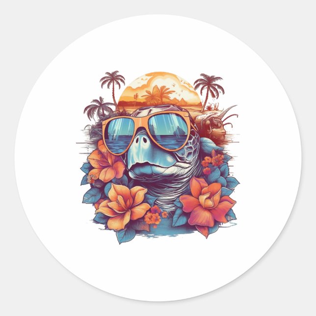 Seaturtle with sunglasses at the beach Copy Runder Aufkleber (Vorderseite)