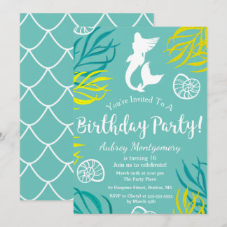 Seaweed & Seashells Meerjungfrau Geburtstag Einladung