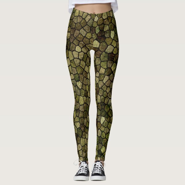 Seaweed und Juniper Cobbled Patchwork Terrazo Patt Leggings (Vorderseite)