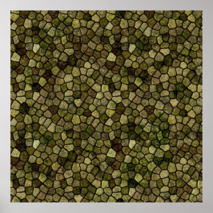 Seaweed und Juniper Cobbled Patchwork Terrazo Patt Poster
