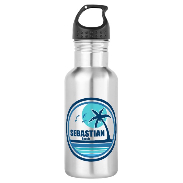 Sebastian Beach Fort Lauderdale Palm Tree Birds Edelstahlflasche (Vorderseite)