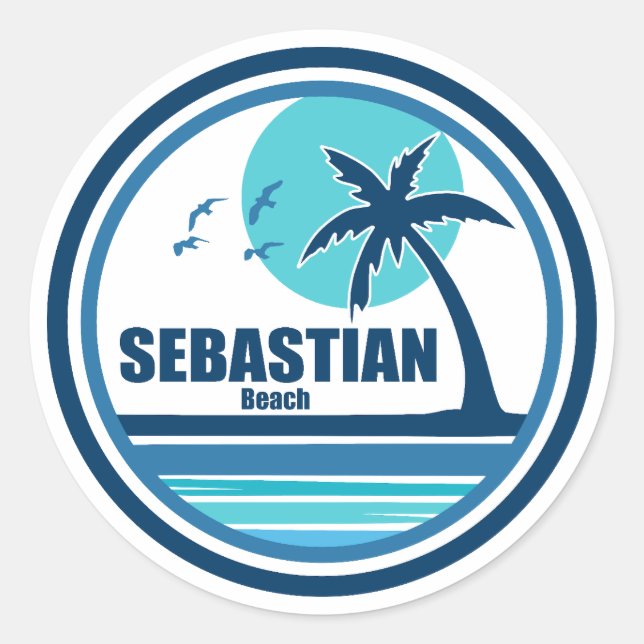 Sebastian Beach Fort Lauderdale Palm Tree Birds Runder Aufkleber (Vorderseite)