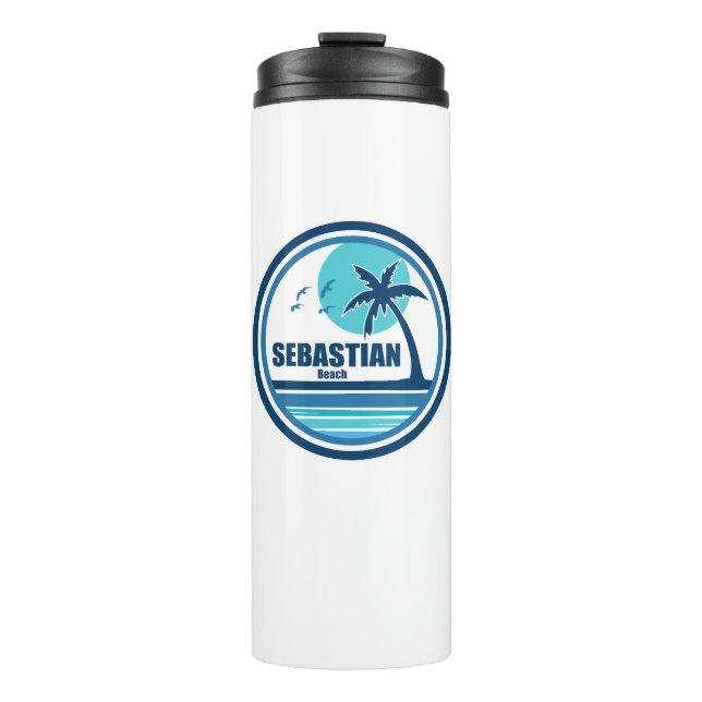 Sebastian Beach Fort Lauderdale Palm Tree Birds Thermosbecher (Vorderseite)