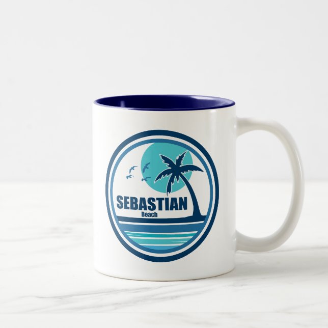 Sebastian Beach Fort Lauderdale Palm Tree Birds Zweifarbige Tasse (Rechts)