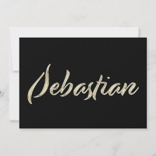 Sebastian Name white gold Handwriting Karte