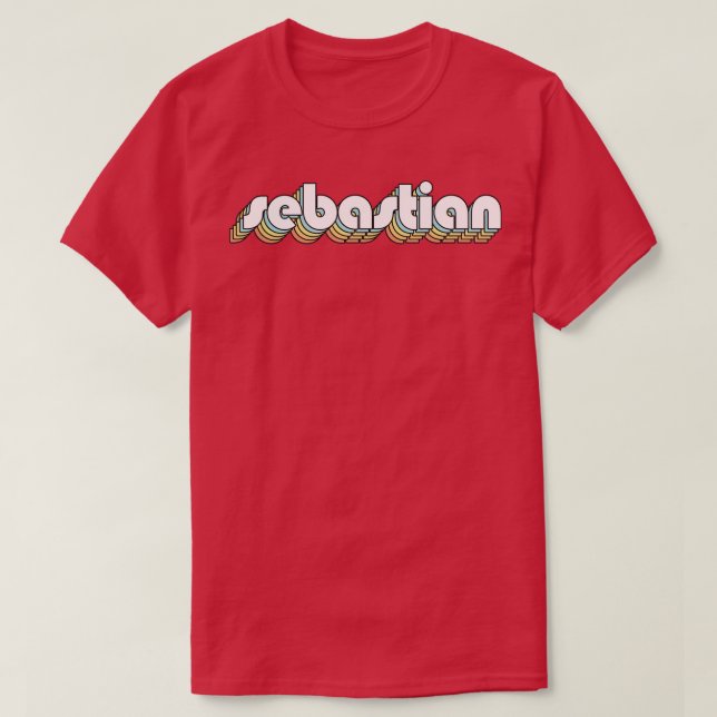 Sebastian Retro Rainbow Typografie verblasster Sti T-Shirt (Design vorne)