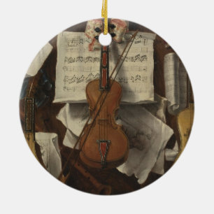 Sebastiano Lazzari Trompe - Geige und Musiknoten Keramik Ornament