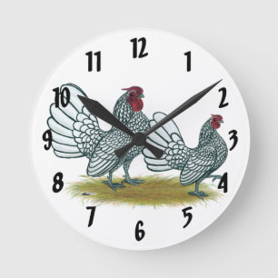 Sebright Bantams:  Silver Runde Wanduhr