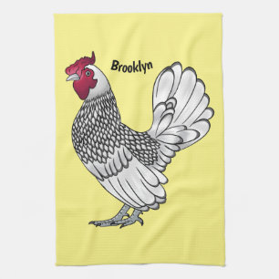Sebright-Huhn Cartoon-Illustration Geschirrtuch