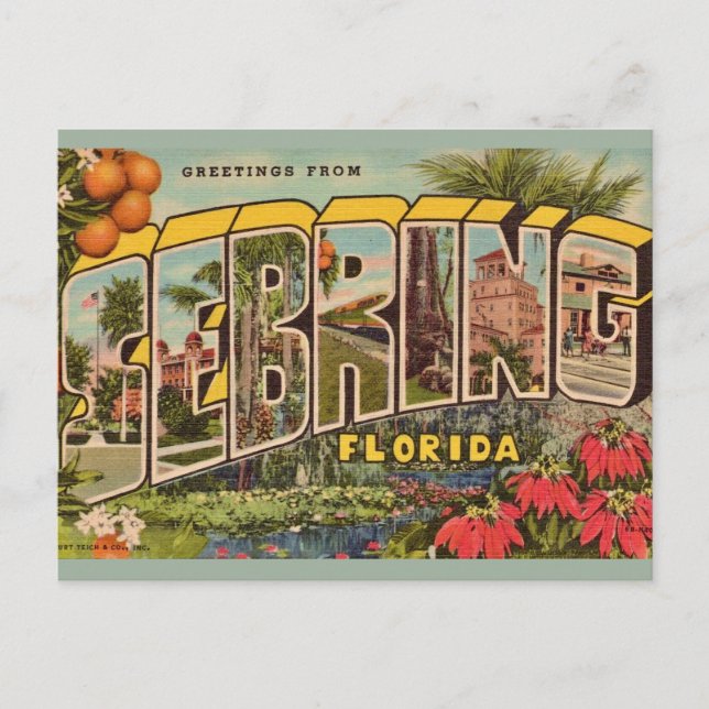 Sebring florida Vintag Gruß Postkarte (Vorderseite)