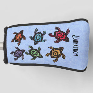 Sechs Abstrakte schwarze Schildkröten farbenfrohe Golf Headcover
