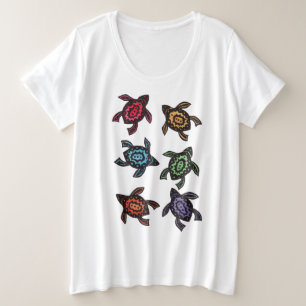 Sechs Abstrakte Schwarze Schildkröten farbenfrohe  Große Größe T-Shirt