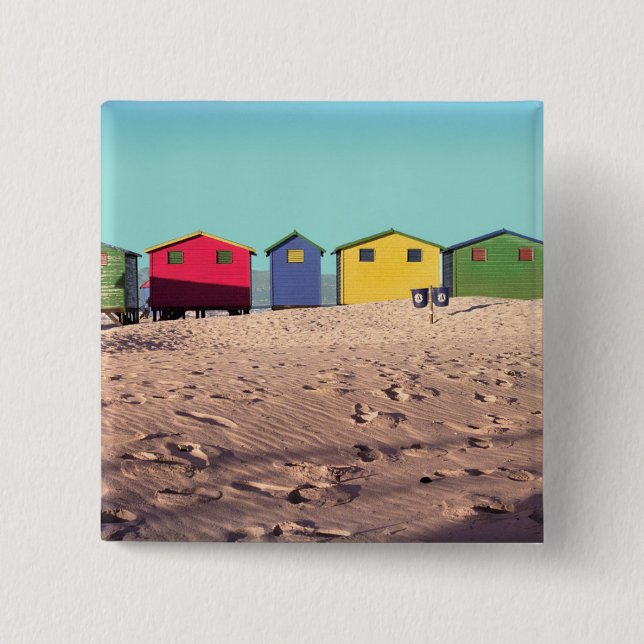 Sechs bunte Strand-Hütte | Cape Town, Südafrika Button (Vorderseite)