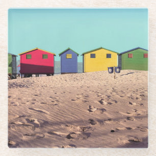 Sechs bunte Strand-Hütte   Cape Town, Südafrika Glasuntersetzer