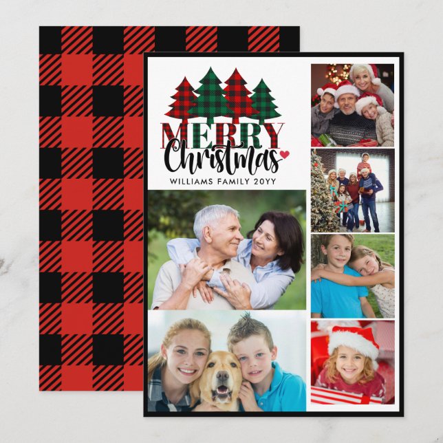 Sechs Foto Kariert Familienname Frohe Weihnachten (Vorne/Hinten)