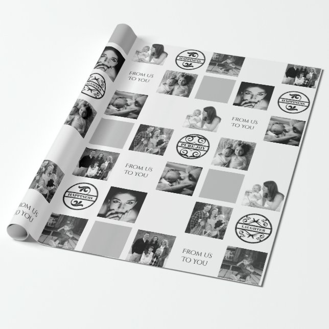 Sechs Foto kundenspezifisch Schwarz und Weiß Geschenkpapier (Ungerollt)
