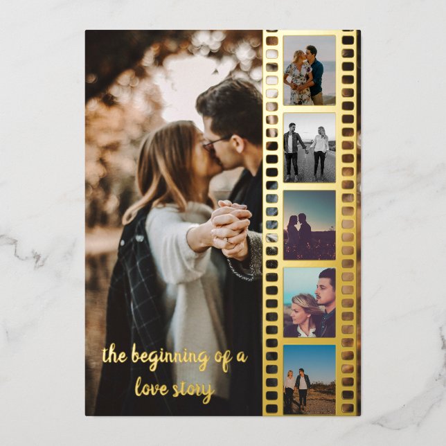 Sechs Fotos Collage Film Save the Date Folieneinladung (Vorderseite)