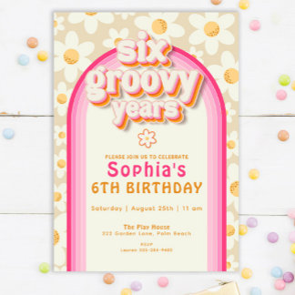Sechs Groovy Years Daisy Rainbow Birthday Einladun Einladung