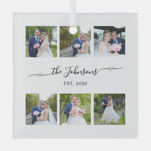 Sechs Hochzeitsfotos Herz Swash Unterschrift Ornament Aus Glas