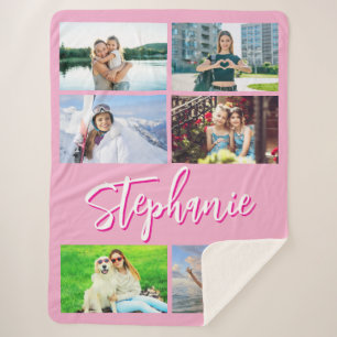 Sechs horizontale FotoCollage Personalisiert rosa Sherpadecke