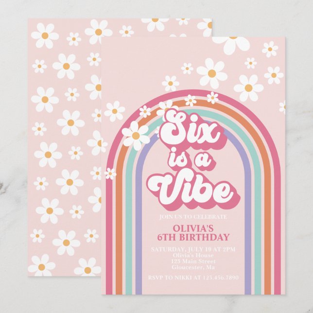 Sechs ist ein Vibe Rainbow 6. Geburtstag Einladung (Vorne/Hinten)