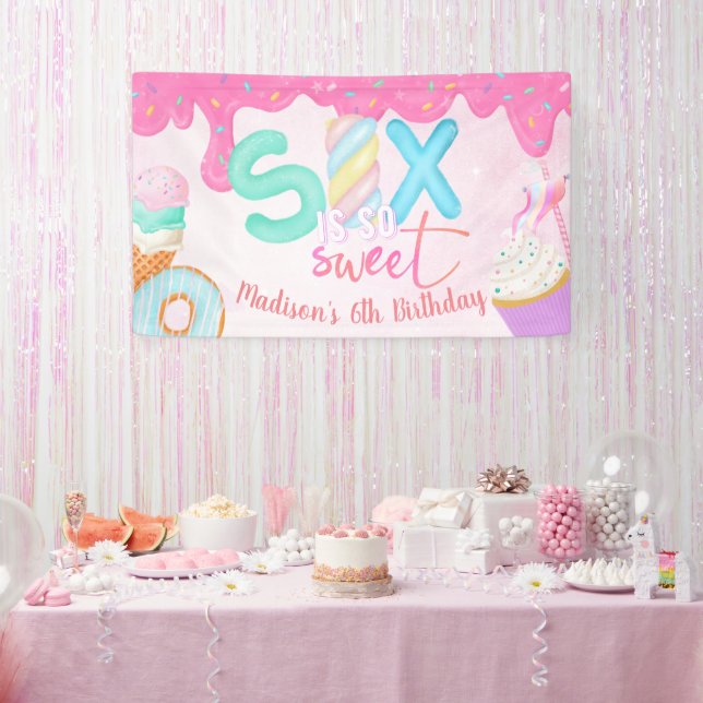 Sechs ist so süß rosa Zuckerguss Banner (Party)