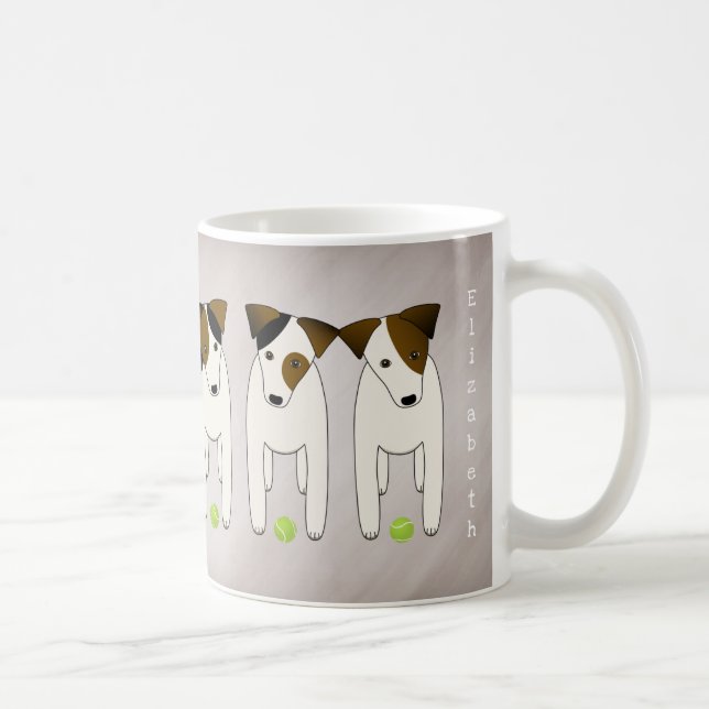 sechs Jack Russells mit Tennisbällen personalisier Kaffeetasse (Rechts)