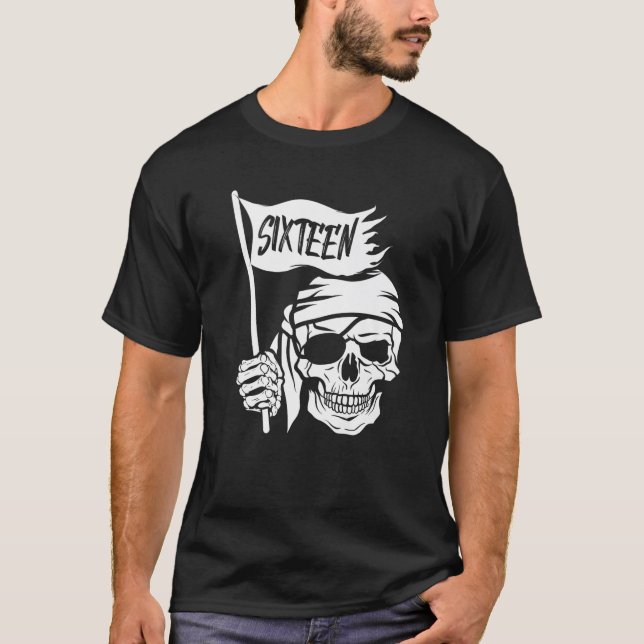 Sechs Jahre alter Piratenkapitän Flag 16. Geburtst T-Shirt (Vorderseite)