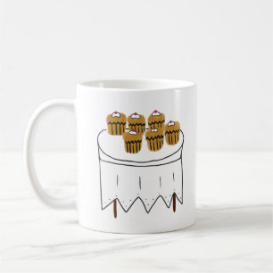 Sechs Kirsch-Cupcakes Handgezeichnete Nachspeise Kaffeetasse