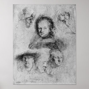 Sechs Köpfe mit Saskia van Uylenburgh Poster