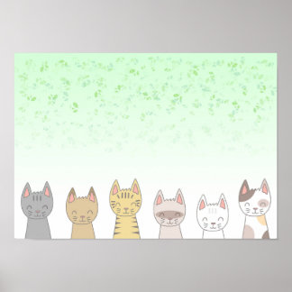 Sechs liebenswerte Katzen. Poster