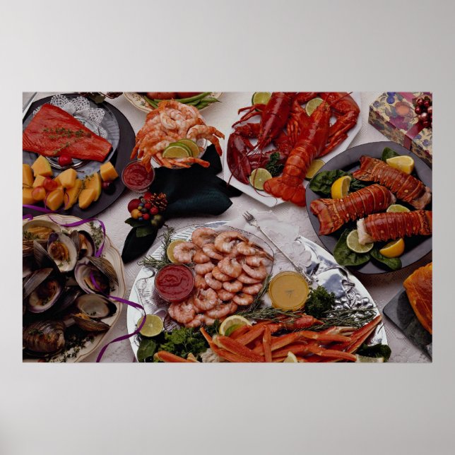 Sechs Meeresfrüchte-Plättchen für alle Nahrungssuc Poster (Vorne)