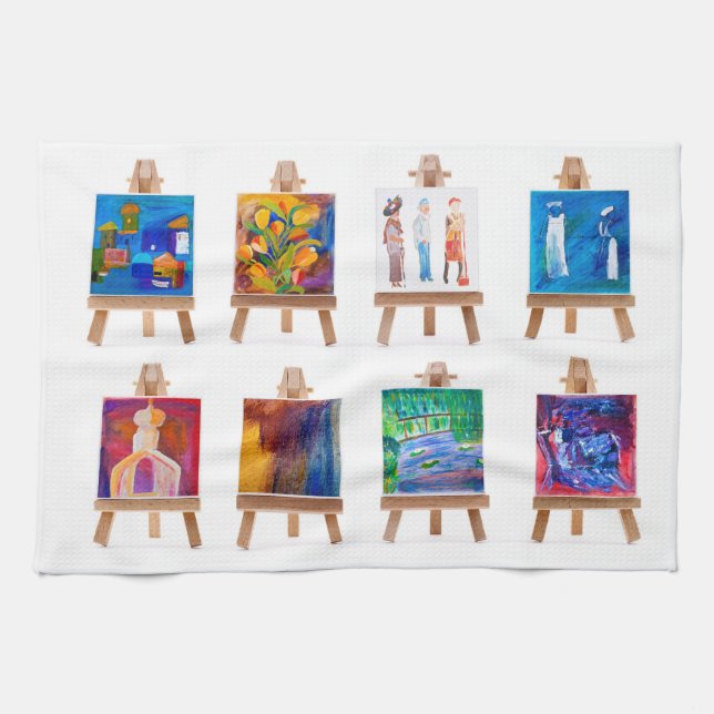 Sechs Mini-Gemälde mit weißen, abgeschiedenen Aale Küchentuch (Horizontal)