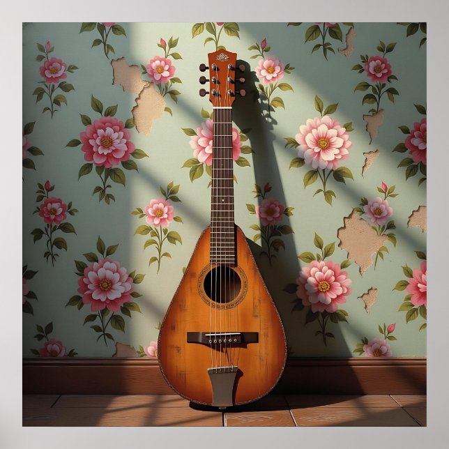 Sechs-saitige Dulcimer Vintage-Blumen Poster (Vorne)