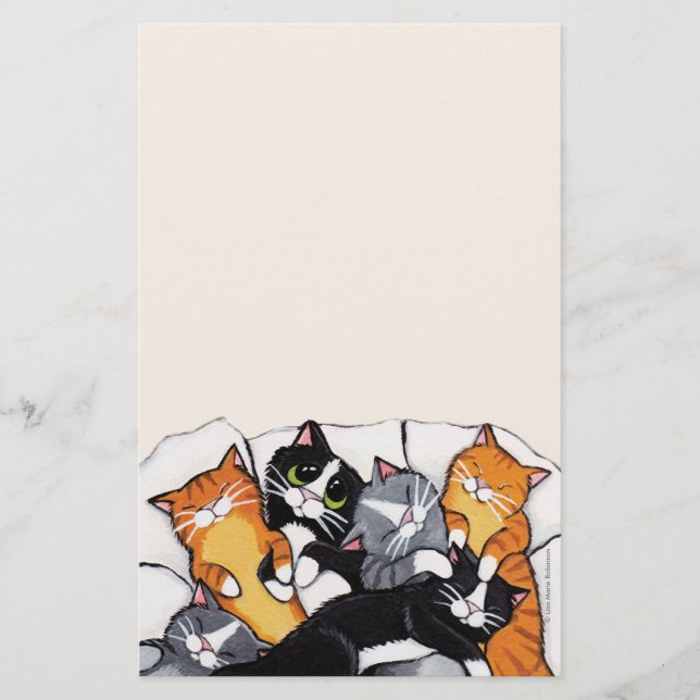 Sechs Schlafenkatzen-Anmerkungs-Papierbriefpapier Briefpapier (Vorderseite)