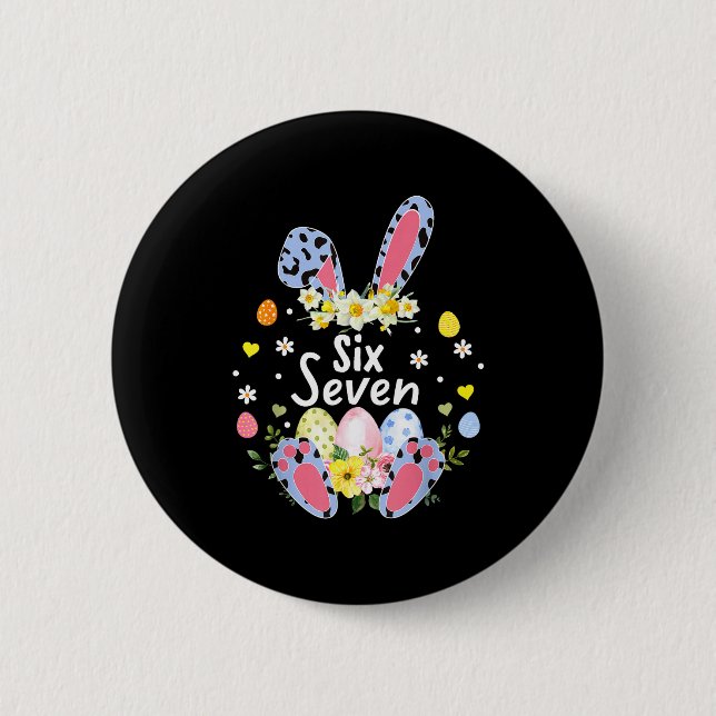 Sechs sieben 67 Meme 6 7 Kaninchen Leopard Kinder  Button (Vorderseite)