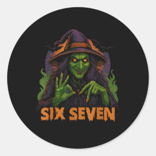 Sechs Sieben 67 Meme Halloween Hexe 6 7 Runder Aufkleber